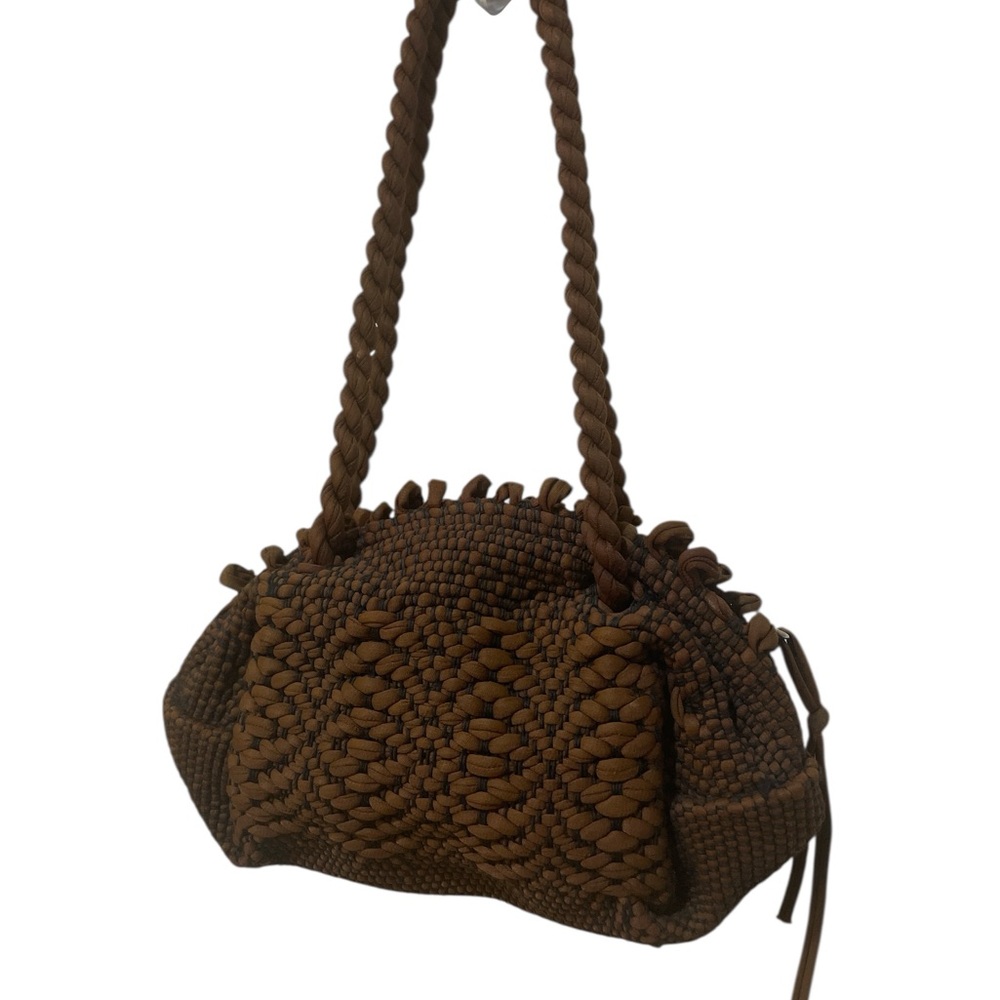 Handwoven Brown Boho Top-Handle Bag – Braided Strap Knit Purse with Zip Closure - Picture 3 of 11